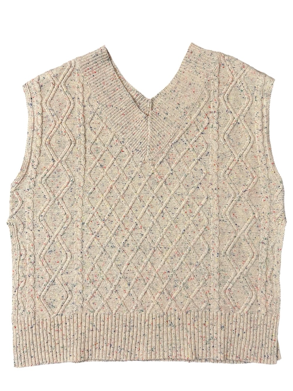 Le Lis Boutique Cable Knit Sweater Vest Oversized Cream Flecked Preppy Academia